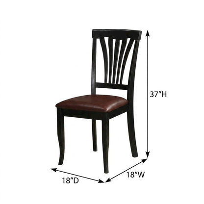 Solid Wood Traditional Dining Chair with Faux Leather Seat, Black, Set of 2