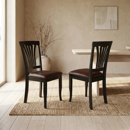 Solid Wood Traditional Dining Chair with Faux Leather Seat, Black, Set of 2