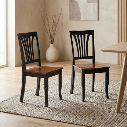 Solid Wood Traditional Dining Chair, Black & Cherry, Set of 2