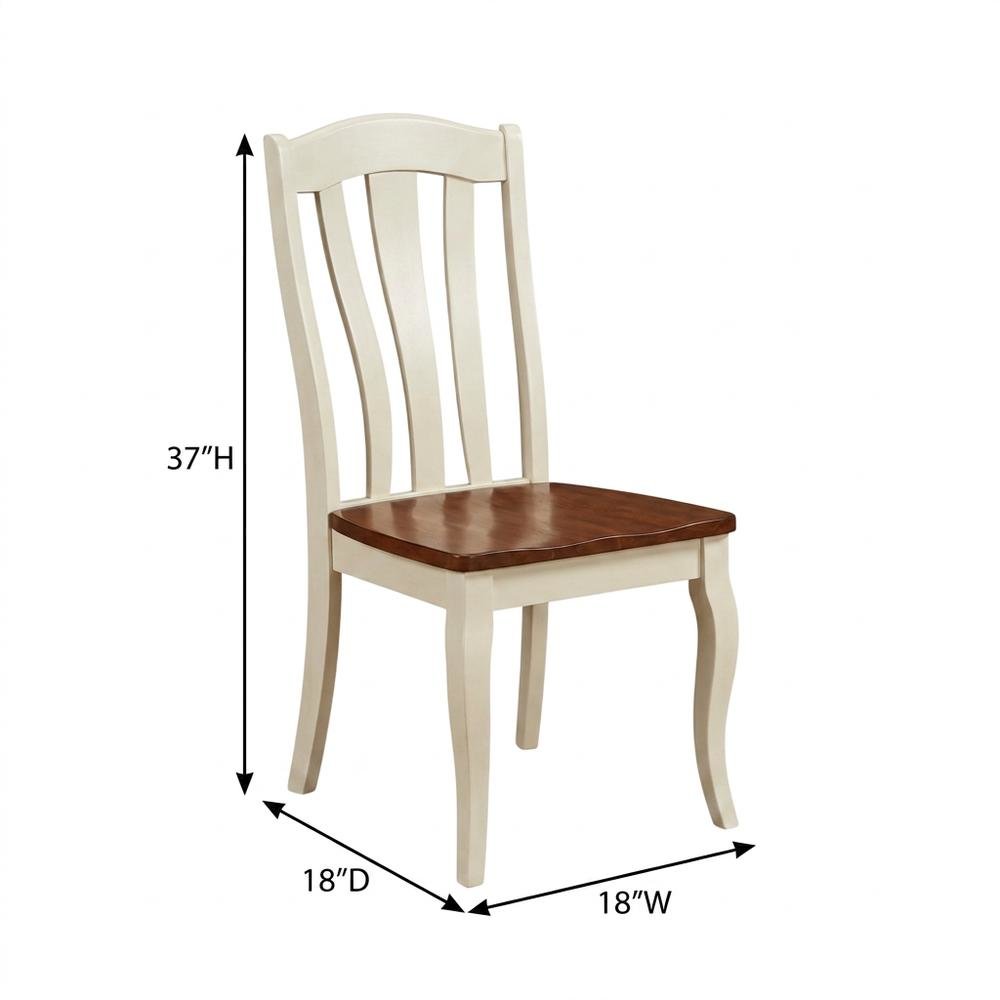 Solid Wood Dining Chairs with Wood Seat, Buttermilk and Cherry, Set of 2