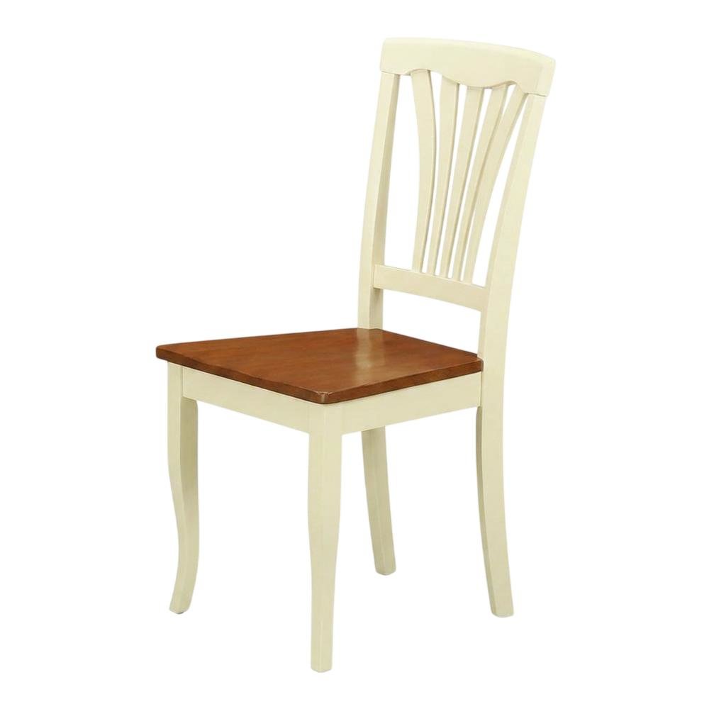 Solid Wood Dining Chairs with Wood Seat, Buttermilk and Cherry, Set of 2