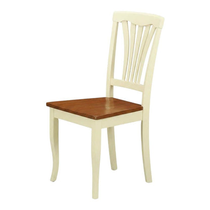 Solid Wood Dining Chairs with Wood Seat, Buttermilk and Cherry, Set of 2