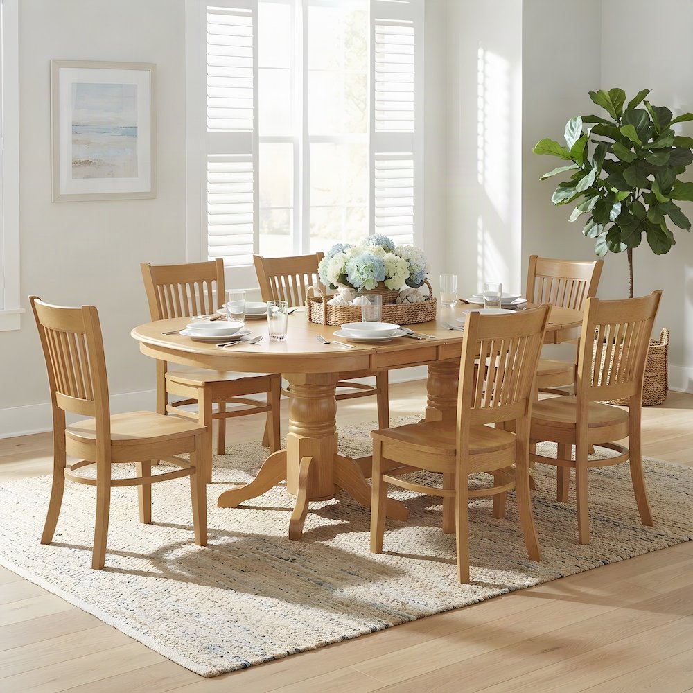 Solid Wood Oval Dining Table and Chairs with Butterfly Leaf 7 Piece Set, Oak