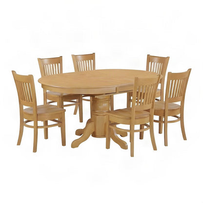Solid Wood Oval Dining Table and Chairs with Butterfly Leaf 7 Piece Set, Oak