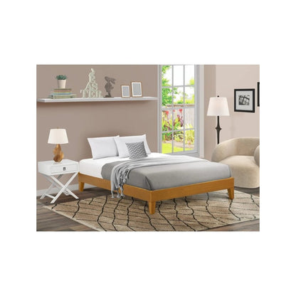 NVP-23-Q Queen Size Platform Bed Frame with 4 Hardwood Legs and 2 Extra Center Legs - Oak Finish