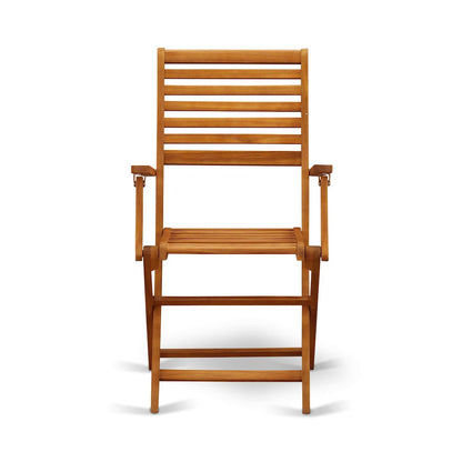 East West Furniture 5 Piece Excellent Folding Table Set- Great for The Shore, Camping, Picnics - Beautiful Wood Patio Table with 4 Lawn ArmChairs- Natural Oil Finish
