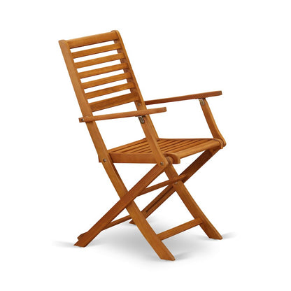 East West Furniture 5 Piece Excellent Folding Table Set- Great for The Shore, Camping, Picnics - Beautiful Wood Patio Table with 4 Lawn ArmChairs- Natural Oil Finish