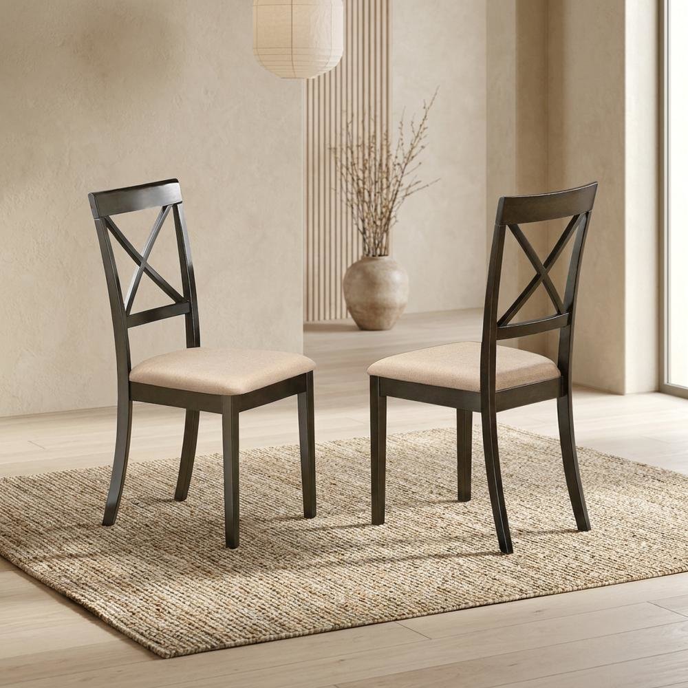 Solid Wood X-Back Dining Chair with Microfiber Upholstered Seat for Dining Room, Set of 2
