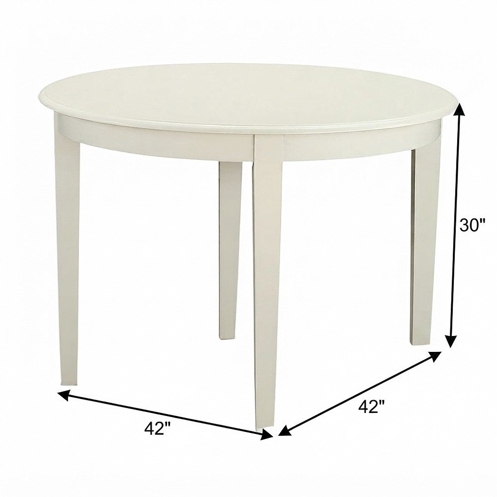 Traditional Wood Round Kitchen and Dining Table with Tapered Legs, Linen White