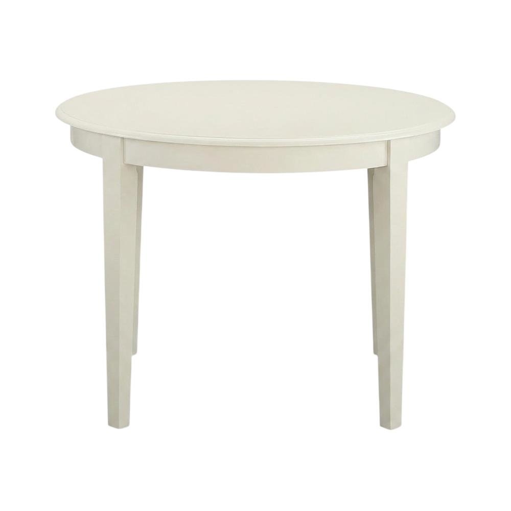 Traditional Wood Round Kitchen and Dining Table with Tapered Legs, Linen White