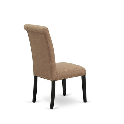 7-piece dining room table set with Chair’s Legs and Light Sable Linen Fabric