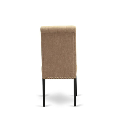 7-piece dining room table set with Chair’s Legs and Light Sable Linen Fabric