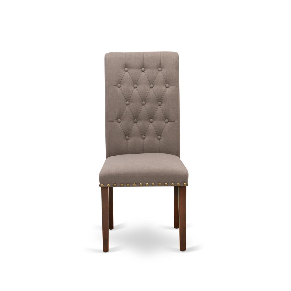 East West Furniture BRP3T18 Bremond Dining Chairs - Dark Coffee Color Linen Fabric, Wooden Mahogany Finish Legs Modern Dining Room Chairs - Set of 2 - Set of 2