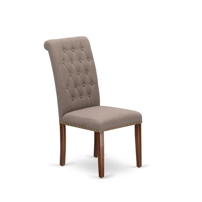 East West Furniture BRP3T18 Bremond Dining Chairs - Dark Coffee Color Linen Fabric, Wooden Mahogany Finish Legs Modern Dining Room Chairs - Set of 2 - Set of 2