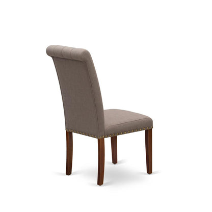 East West Furniture BRP3T18 Bremond Dining Chairs - Dark Coffee Color Linen Fabric, Wooden Mahogany Finish Legs Modern Dining Room Chairs - Set of 2 - Set of 2