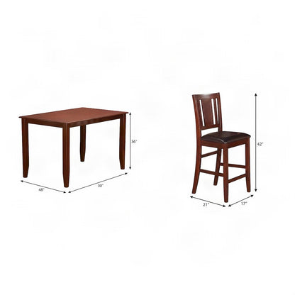 Solid Wood Counter Height Dining Table and Chairs 5 Piece Set, Mahogany