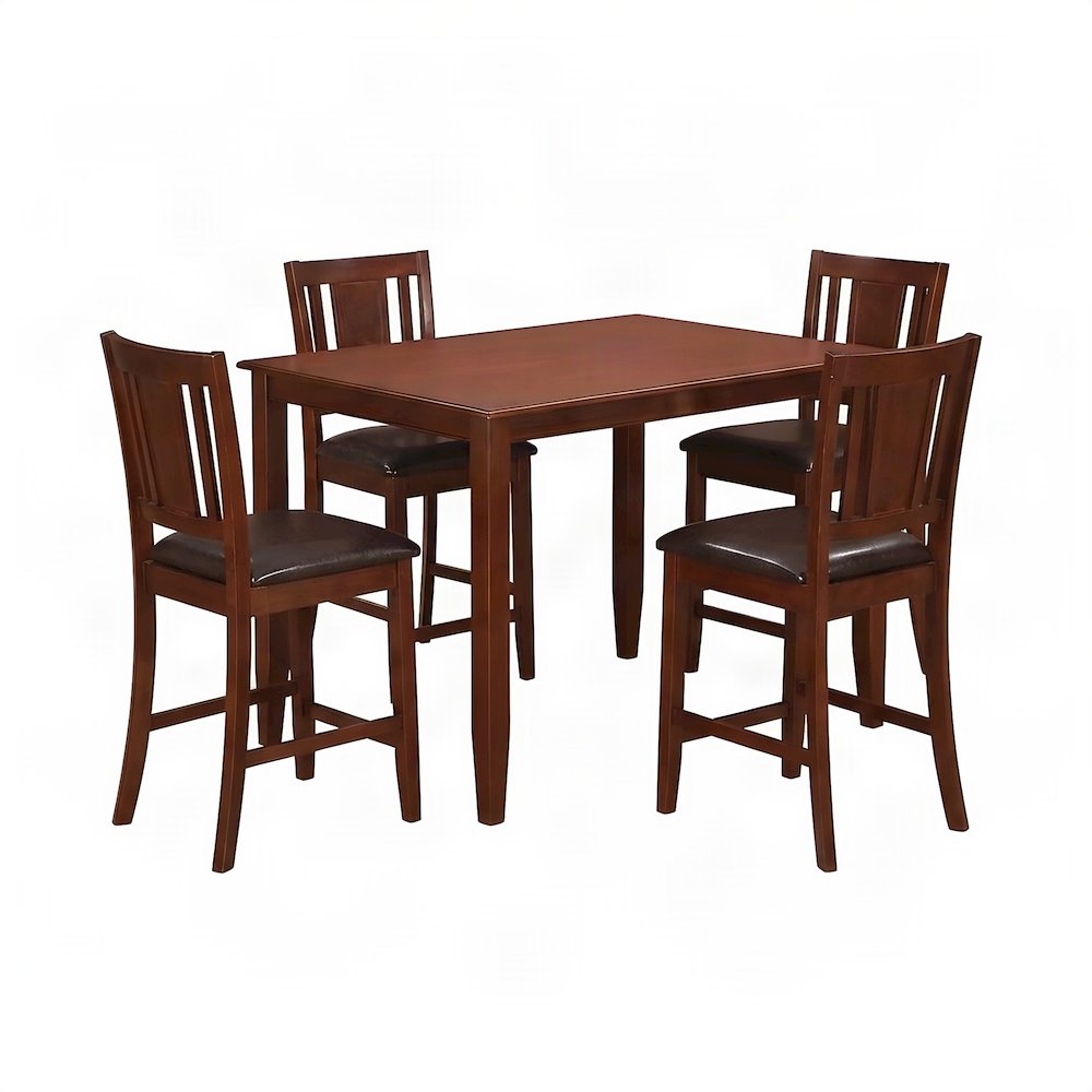 Solid Wood Counter Height Dining Table and Chairs 5 Piece Set, Mahogany