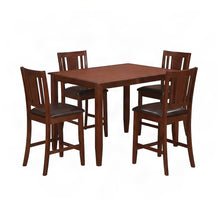 Solid Wood Counter Height Dining Table and Chairs 5 Piece Set, Mahogany