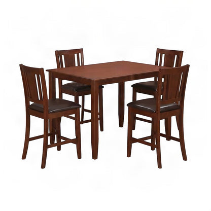 Solid Wood Counter Height Dining Table and Chairs 5 Piece Set, Mahogany