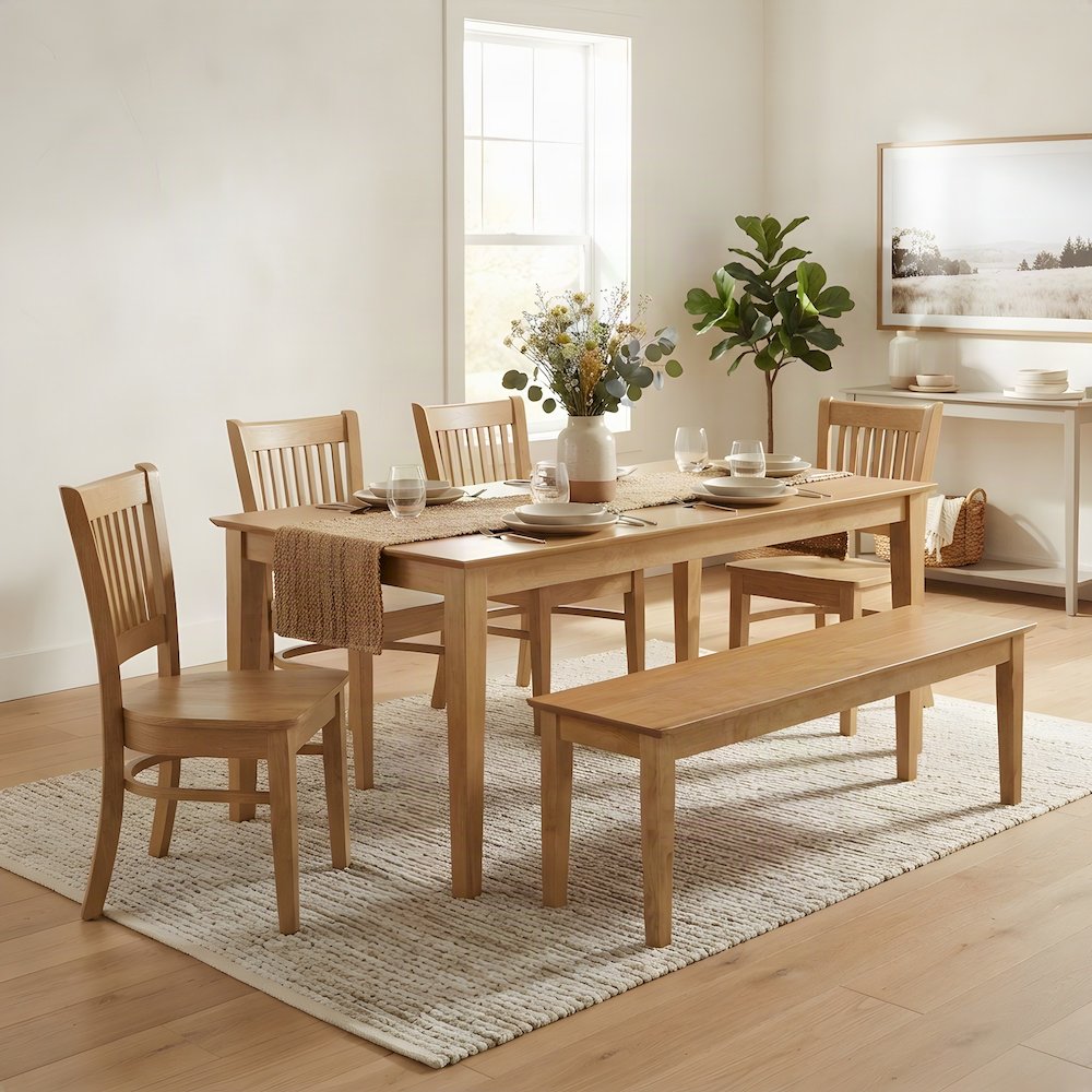 Solid Wood Dining Table Set with Bench and Chairs, Traditional