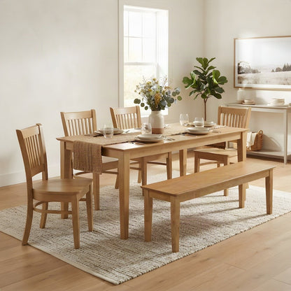 Solid Wood Dining Table Set with Bench and Chairs, Traditional
