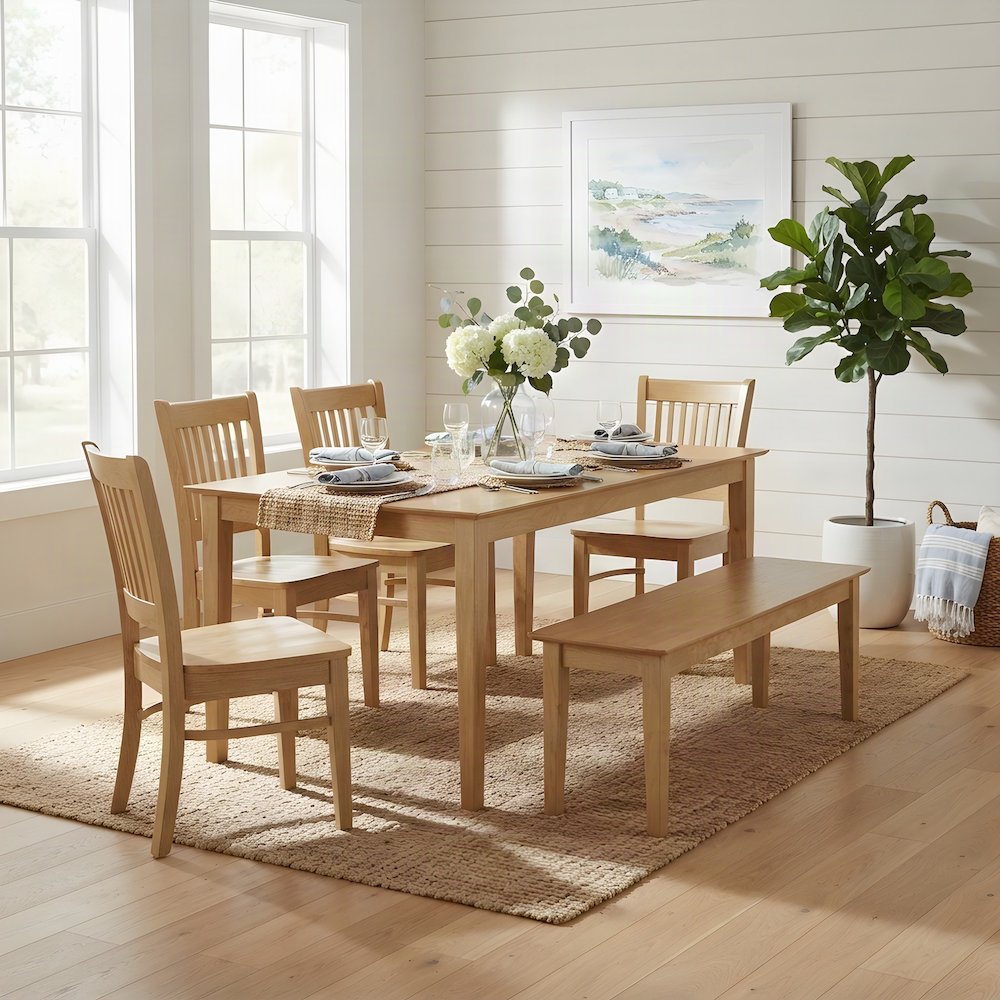 Solid Wood Dining Table Set with Bench and Chairs, Traditional