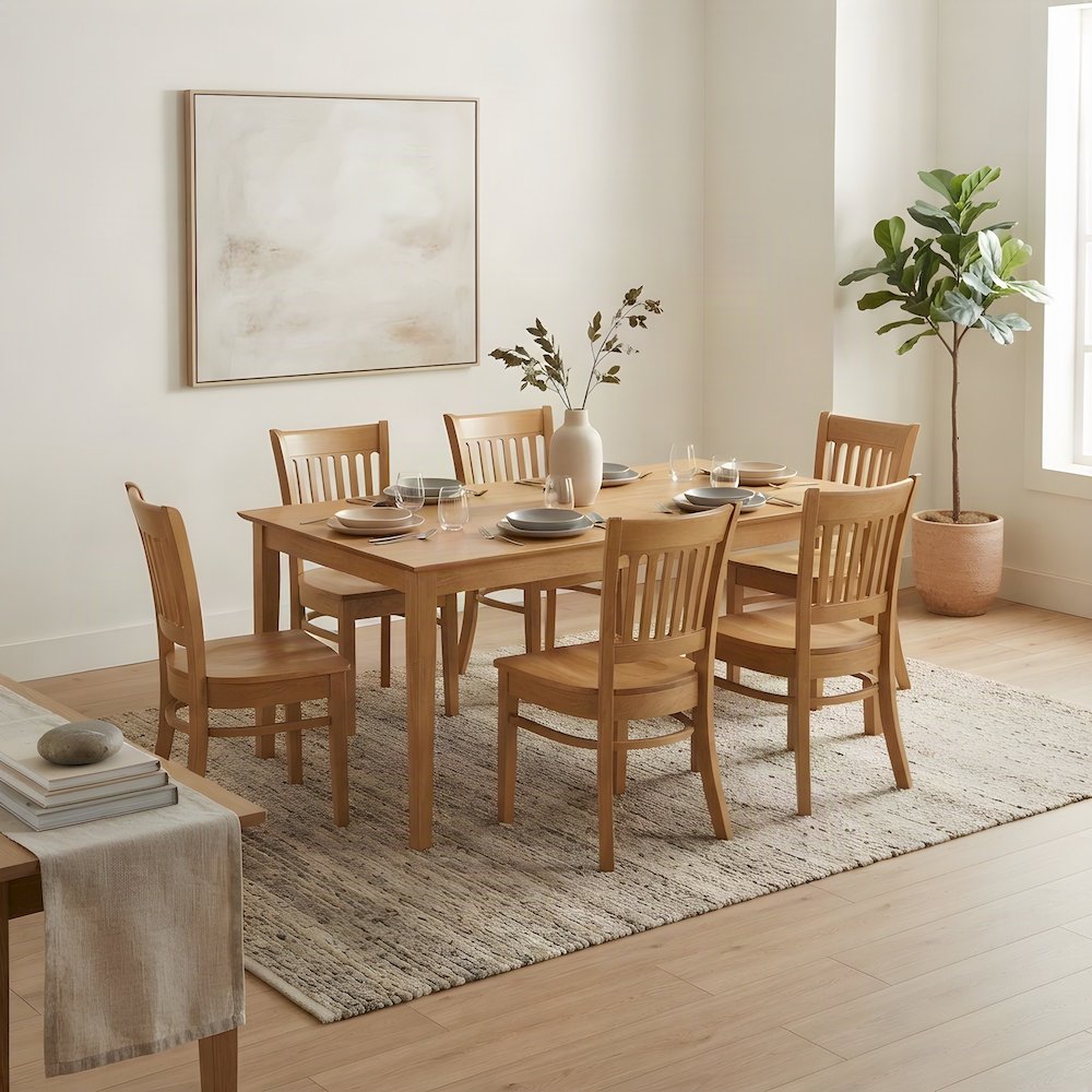 Solid Wood Dining Table with 6 Chairs, Traditional 7 Piece Set