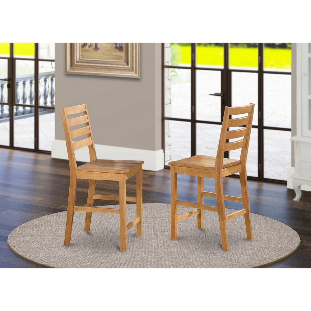 Café  Pub  Counter  Height  with  Wood  Seat  -  Natural  Oak  Finish,  Set  of  2