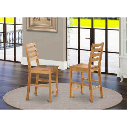 Café  Pub  Counter  Height  with  Wood  Seat  -  Natural  Oak  Finish,  Set  of  2