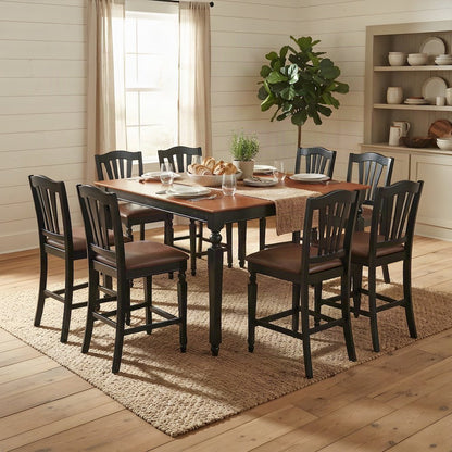 Wood Square Counter Height Dining Table and Chairs 7 Piece Set, Black & Cherry