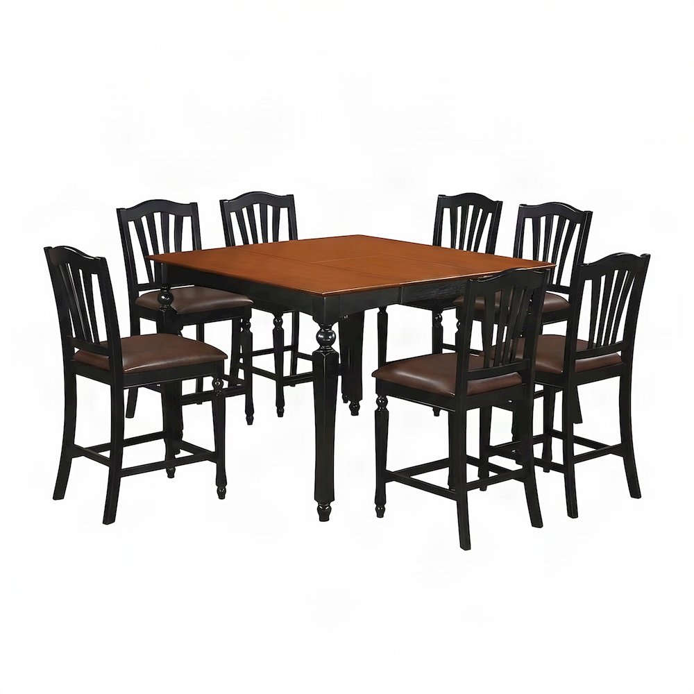 Wood Square Counter Height Dining Table and Chairs 7 Piece Set, Black & Cherry