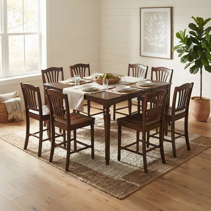 Solid Wood Square Counter Height Dining Table and Chairs 7 Piece Set, Mahogany