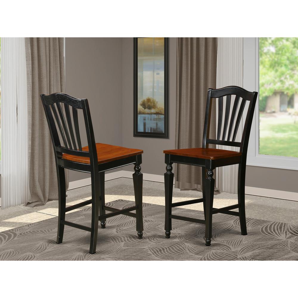 Chelsea Stools with wood seat, 24" seat height - Black Finish, Set of 2