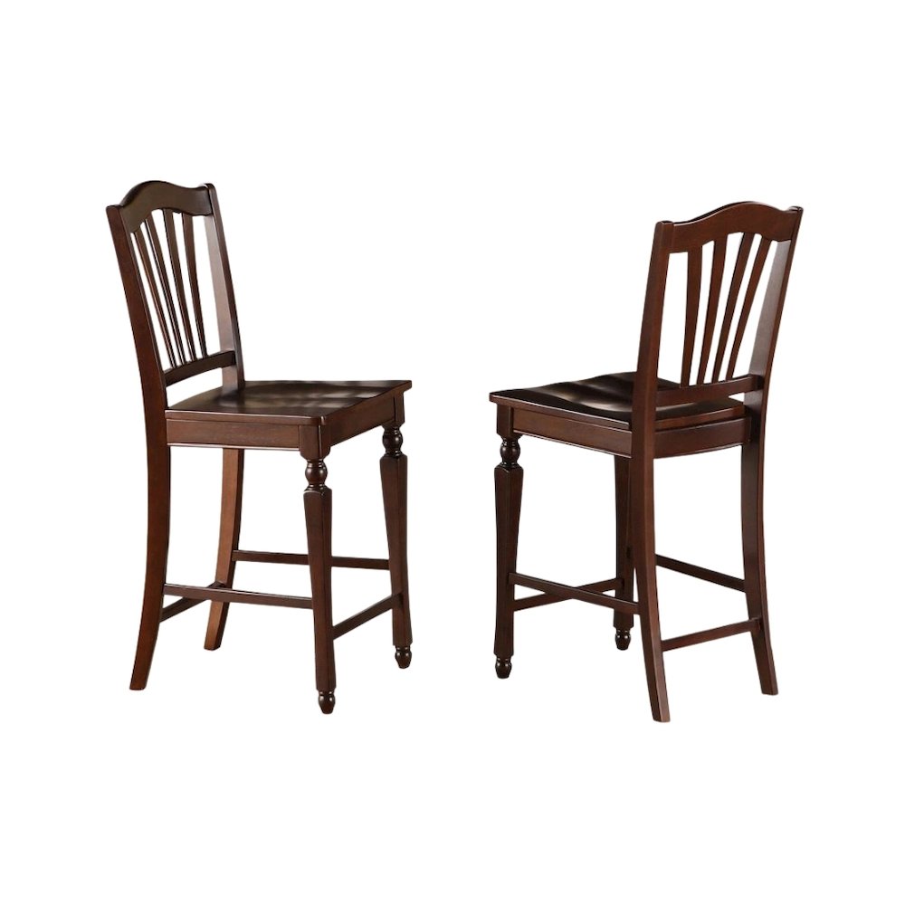 Counter Height Bar Stool, 24" Seat, Solid Mahogany Wood Seat, Set of 2