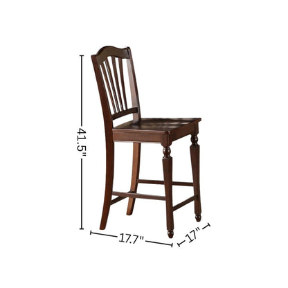 Counter Height Bar Stool, 24" Seat, Solid Mahogany Wood Seat, Set of 2