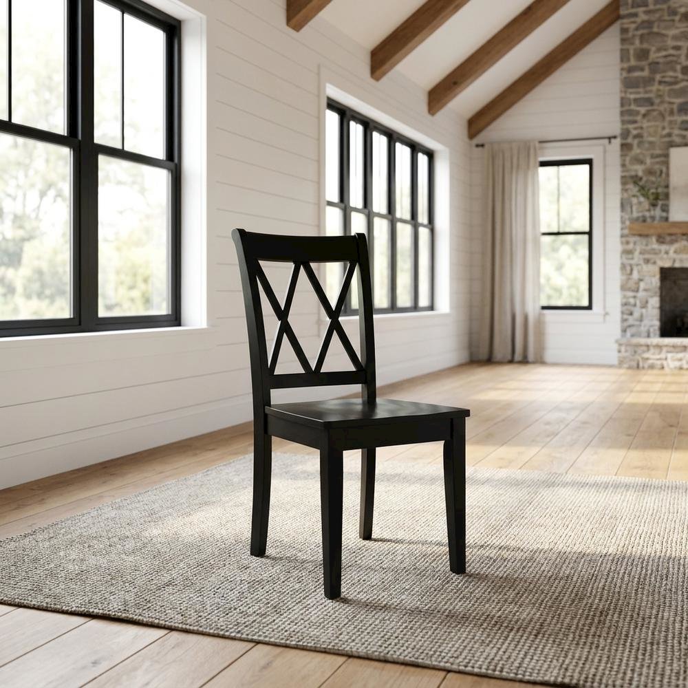 Solid Wood Dining Chairs with Double Cross Back, Black, Set of 2