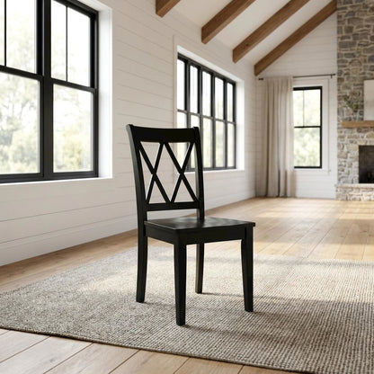 Solid Wood Dining Chairs with Double Cross Back, Black, Set of 2