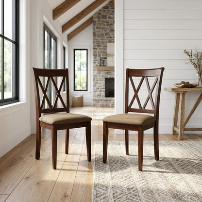 Rubberwood Dining Chair with Solid Wood Frame for Dining Room, Mahogany, Set of 2