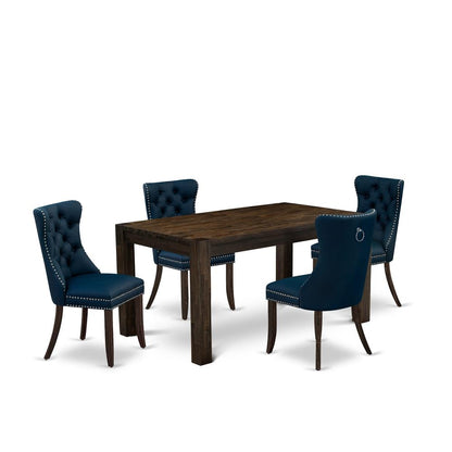 5 Piece Modern Dining Set Contains a Rectangle Rustic Wood Kitchen Table