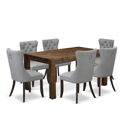 7 Piece Modern Dining Set Contains a Rectangle Rustic Wood Kitchen Table