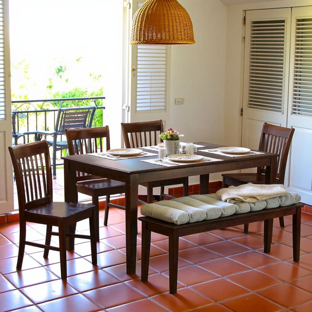 Solid Wood Dining Table with Chairs and Bench, Kitchen Set for 6 People