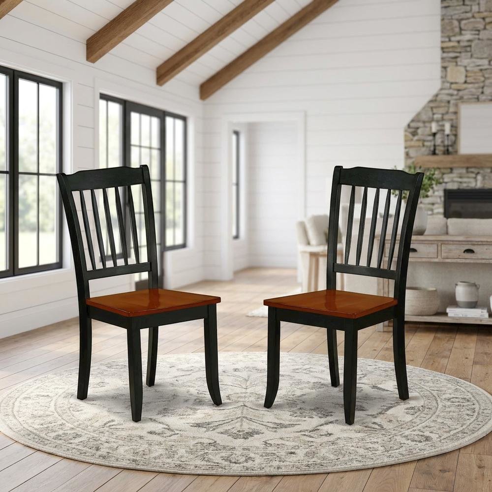 Wood Dining Chair with Cherry Seat and Metal Legs for Dining Room, Set of 2