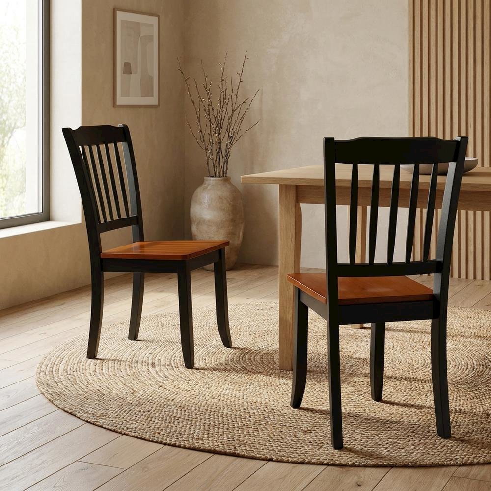 Wood Dining Chair with Cherry Seat and Metal Legs for Dining Room, Set of 2