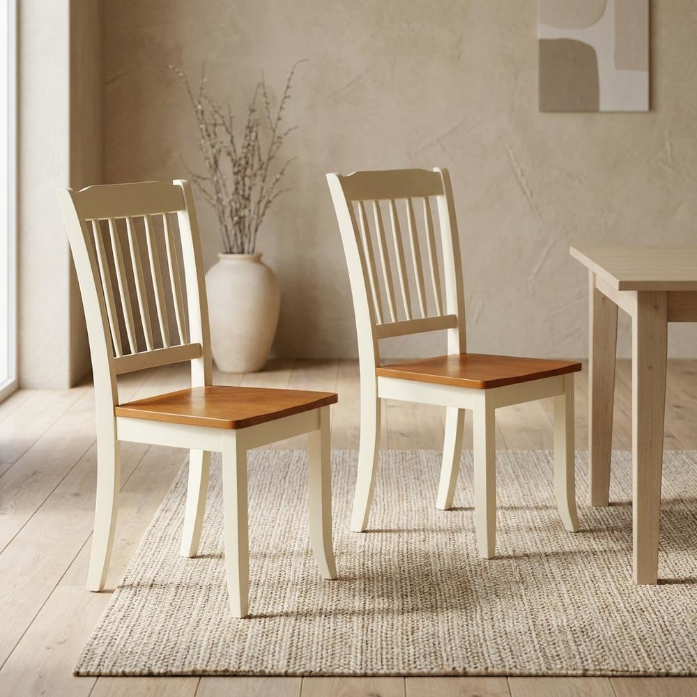 Wooden Dining Chairs Set of 2, Slat-Back Wooden Chair for Dining Table