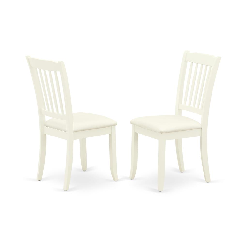 East West Furniture DMDA3-LWH-C 3 Piece Dining Room Table Set Includes 1 Drop Leaves Dining Room Table and 2 Linen White Wooden Dining Chairs with Slatted Back - Linen White Finish