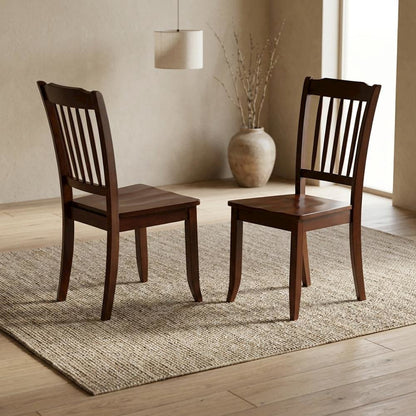 Mahogany Wood Dining Chair with Slat Back for Kitchen or Dining Room, Set of 2
