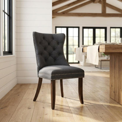 Wooden Parsons Dining Chair, Upholstered Seat, Antique Walnut, Set of 2
