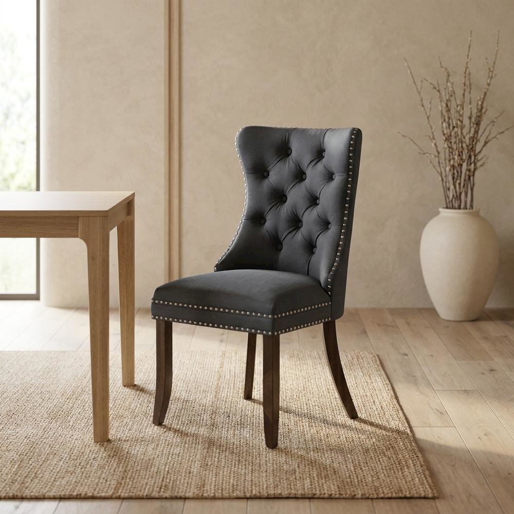 Wooden Parsons Dining Chair, Upholstered Seat, Antique Walnut, Set of 2