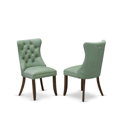 Wood Parsons Dining Chair, Upholstered Kitchen Chair, Willow Green, Set of 2