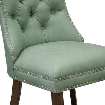 Wood Parsons Dining Chair, Upholstered Kitchen Chair, Willow Green, Set of 2
